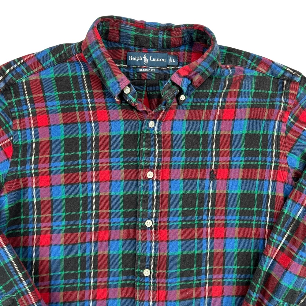 Vintage Ralph Lauren Classic Fit Flannel Shirt Mens L Long Sleeve Colorful Plaid